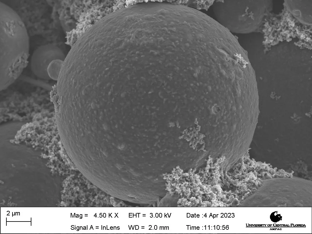 SEM micrograph of a Glassact silicon oxycarbide anode sphere